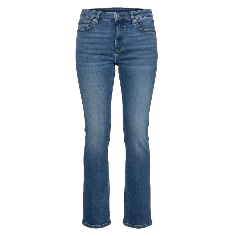 L.L. Bean Women Blue Stretch Denim Straight Jeans 1912 Size 4 Petite 26Wx27.5L